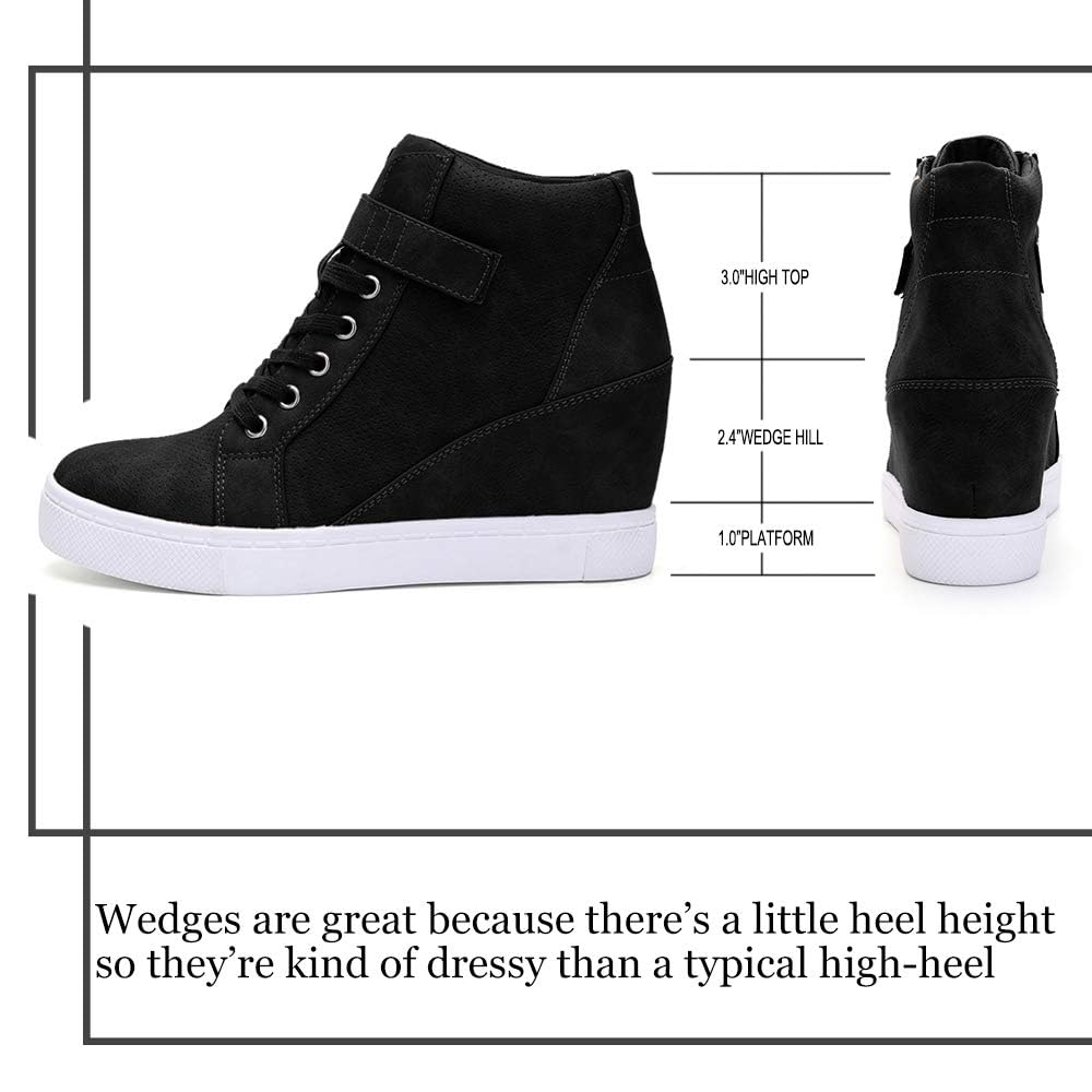 Athlefit Women's Lace Up Wedge Sneakers High Top Fashion Sneakers Ankle Booties