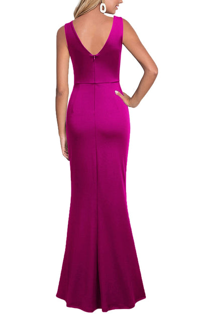 WOOSEA Women Sleeveless V Neck Split Evening Cocktail Long Dress