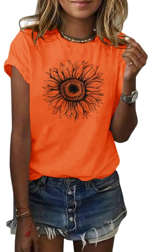 Cicy Bell Women's T Shirts Short Sleeve Tees Sunflower Graphic Loose Summer Tops