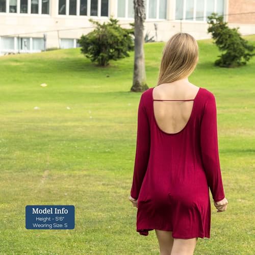 Azules Women's Long Sleeve Tunic Dress Casual Boat Neck Swing Dress with Scoop Back