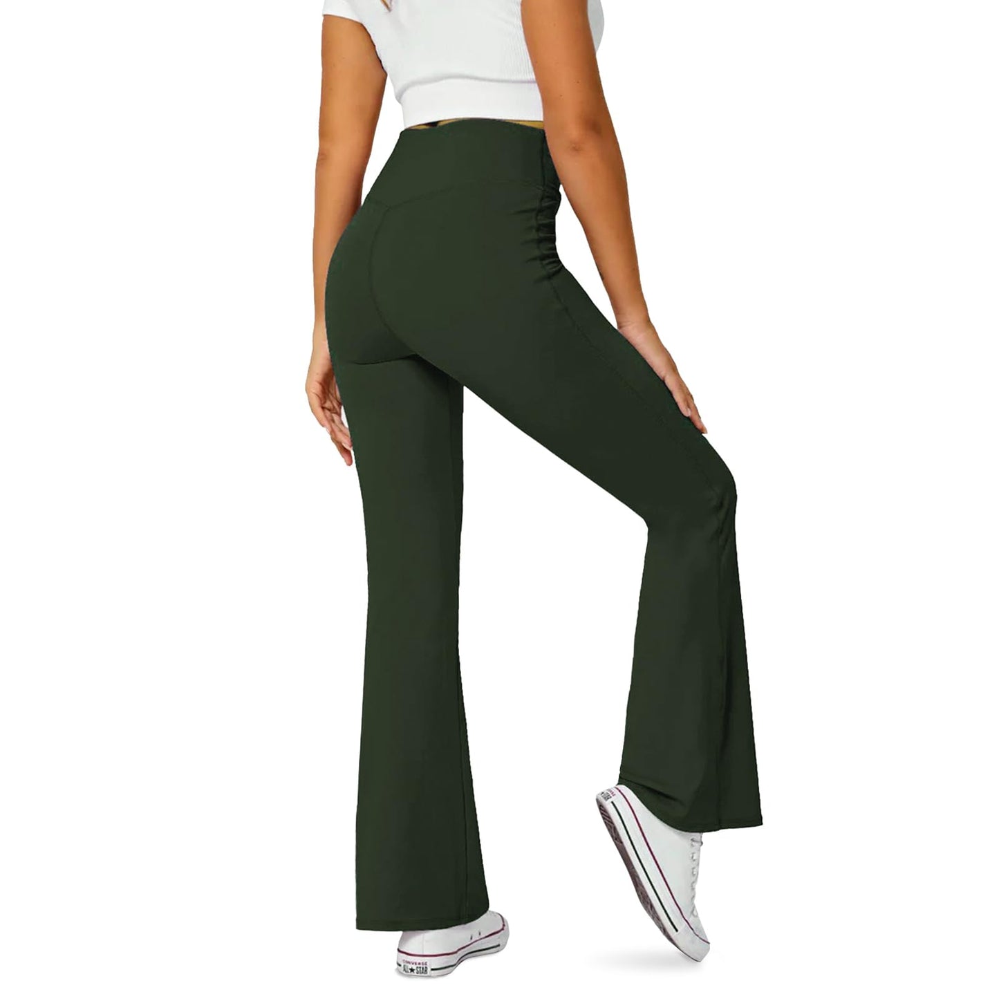 Women's Flare Leggings with Pockets-Crossover High Waisted Bootcut Yoga Pants-Tummy Control Bell Bottom Leggings