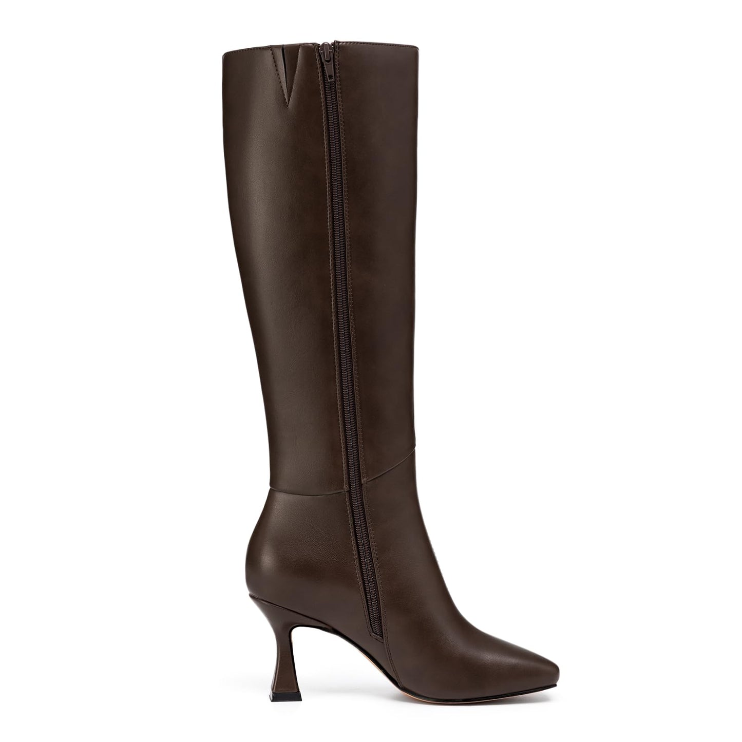 Athlefit Women's Kitten Heel Knee High Boots Square Toe High Heel Sexy Tall Boots with Side Zipper