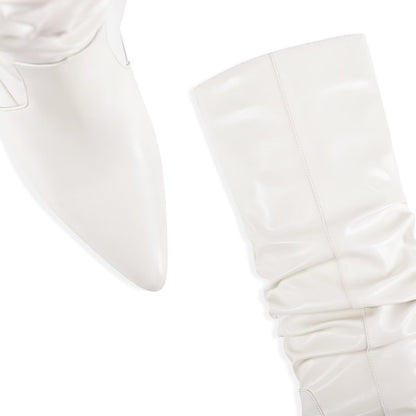 Women's Knee High Boots Slouch Pointed Toe Tall Block Heel Boots Pull On Fall Boots for Women