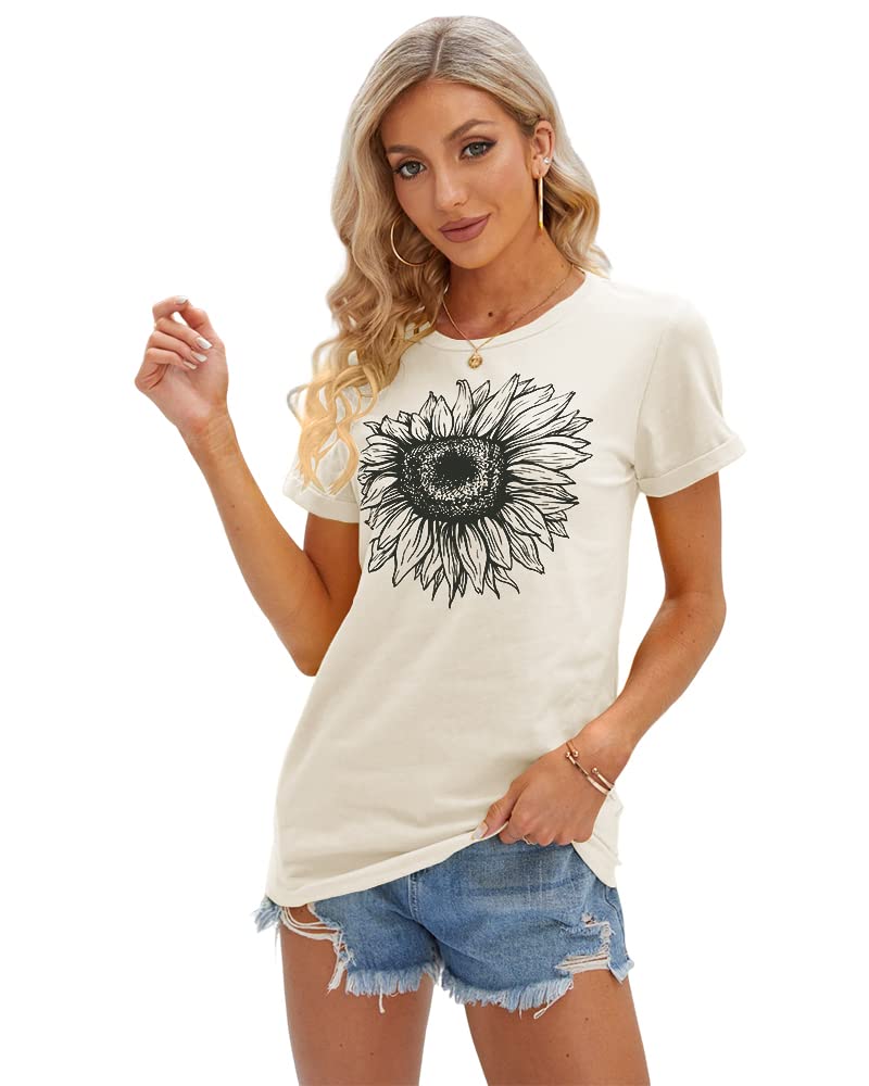 Cicy Bell Women's T Shirts Short Sleeve Tees Sunflower Graphic Loose Summer Tops