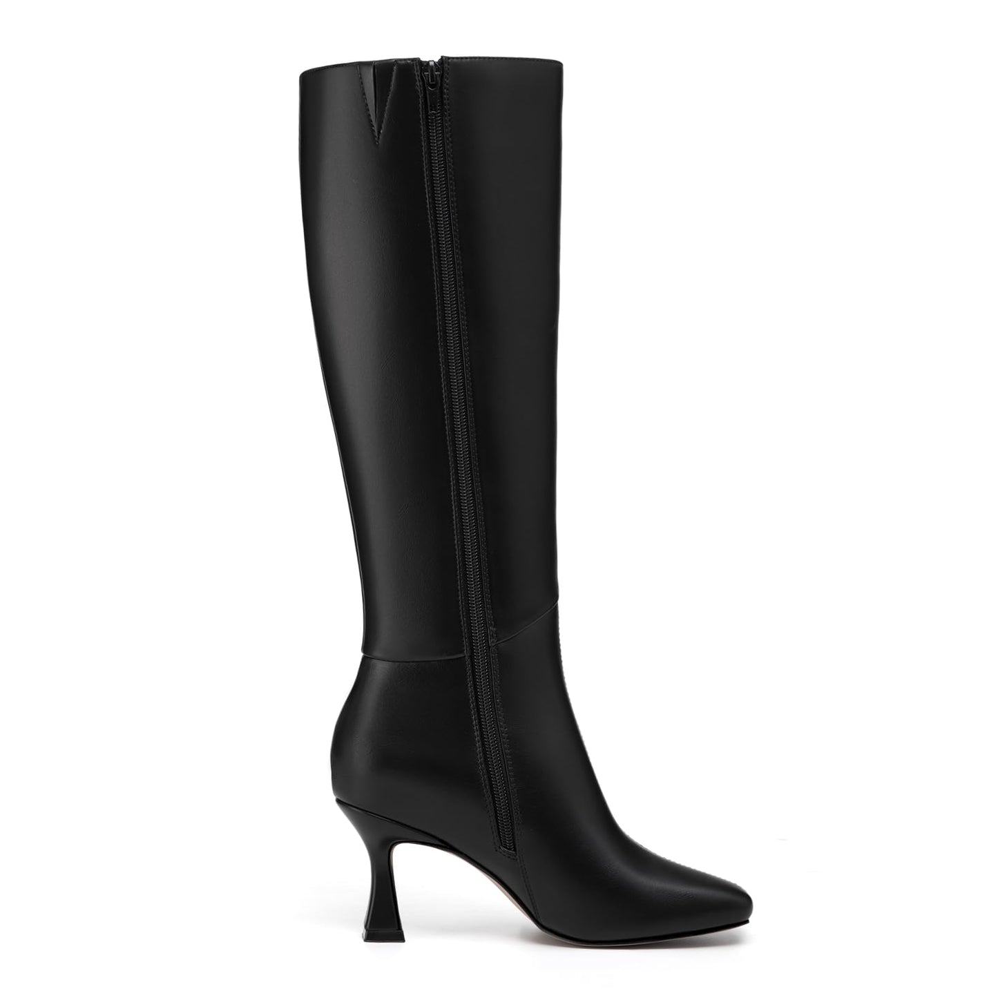 Athlefit Women's Kitten Heel Knee High Boots Square Toe High Heel Sexy Tall Boots with Side Zipper