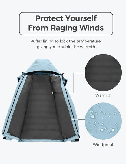 wantdo Women's 3 in 1 Waterproof Ski Jacket Windproof Winter Snow Coat Snowboarding Jackets Warm Raincoat