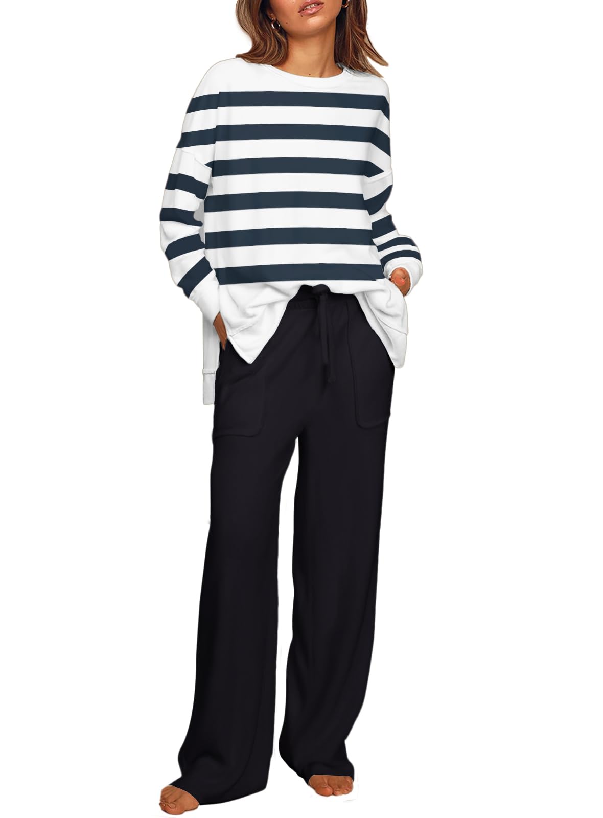 ETCYY NEW Lounge Sets for Women 2 Piece Outfits with Side Split Sweatshirt Tops and Wide Leg Sweatpants