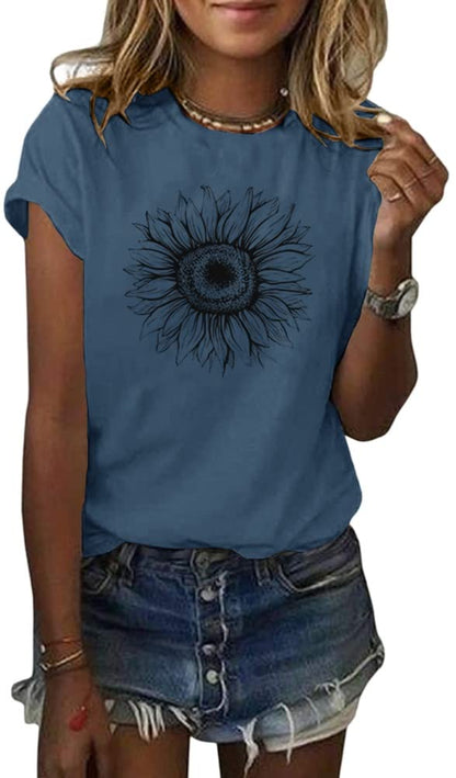 Cicy Bell Women's T Shirts Short Sleeve Tees Sunflower Graphic Loose Summer Tops