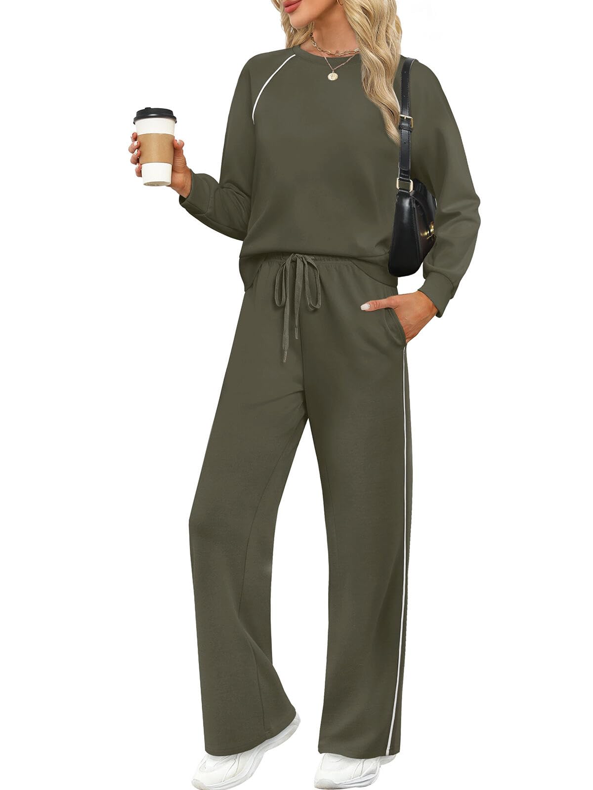 SAMPEEL Women 2 Piece Lounge Sets Sweatsuit Fall Outfits Matching Wide Leg pants Set Tracksuit Trendy Clothes