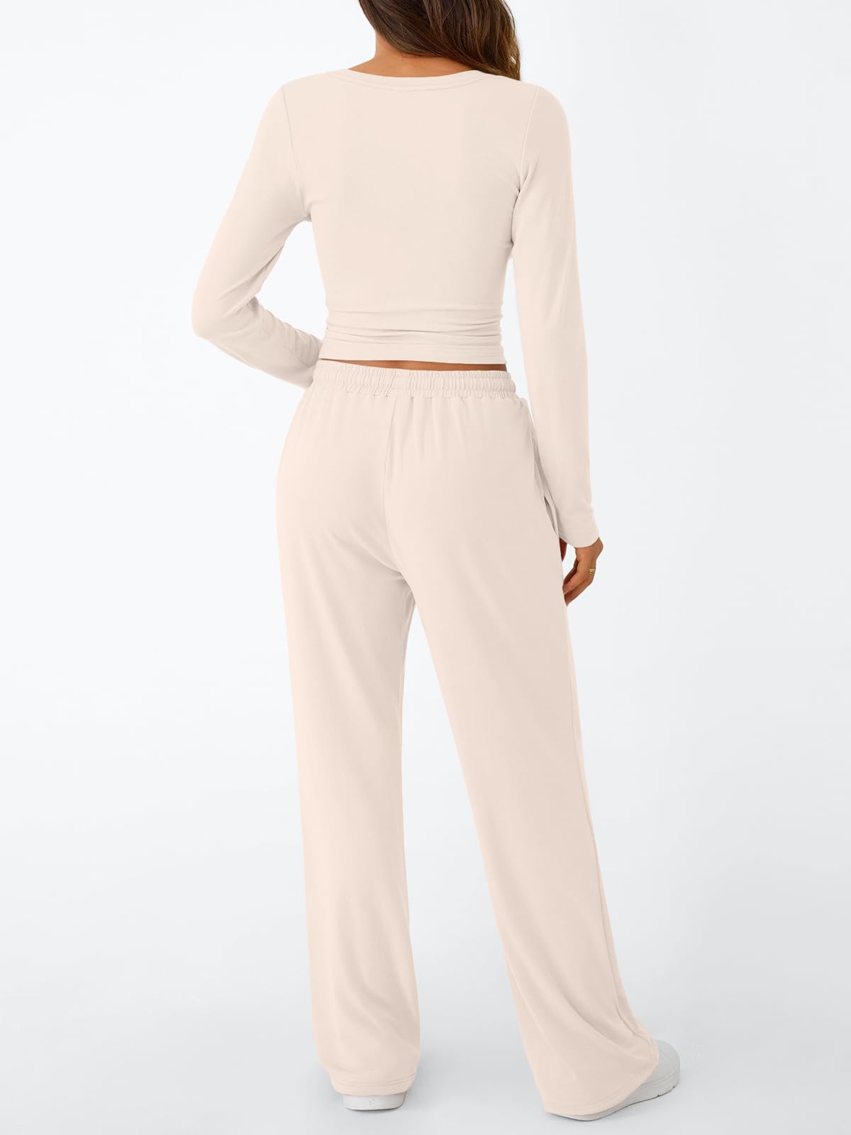Trendy Queen Women's 2 Piece Matching Lounge Set Long Sleeve Slightly Crop Top Wide Leg Pants Casual Sweatsuit