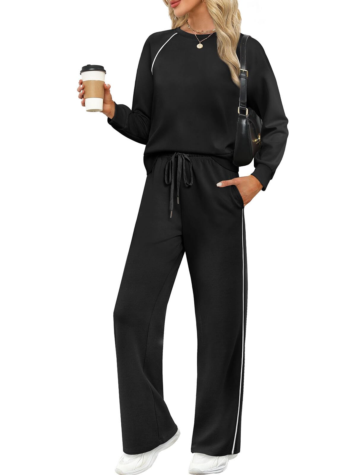 SAMPEEL Women 2 Piece Lounge Sets Sweatsuit Fall Outfits Matching Wide Leg pants Set Tracksuit Trendy Clothes