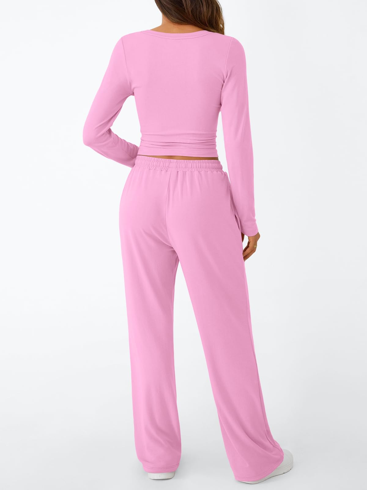 Trendy Queen Women's 2 Piece Matching Lounge Set Long Sleeve Slightly Crop Top Wide Leg Pants Casual Sweatsuit