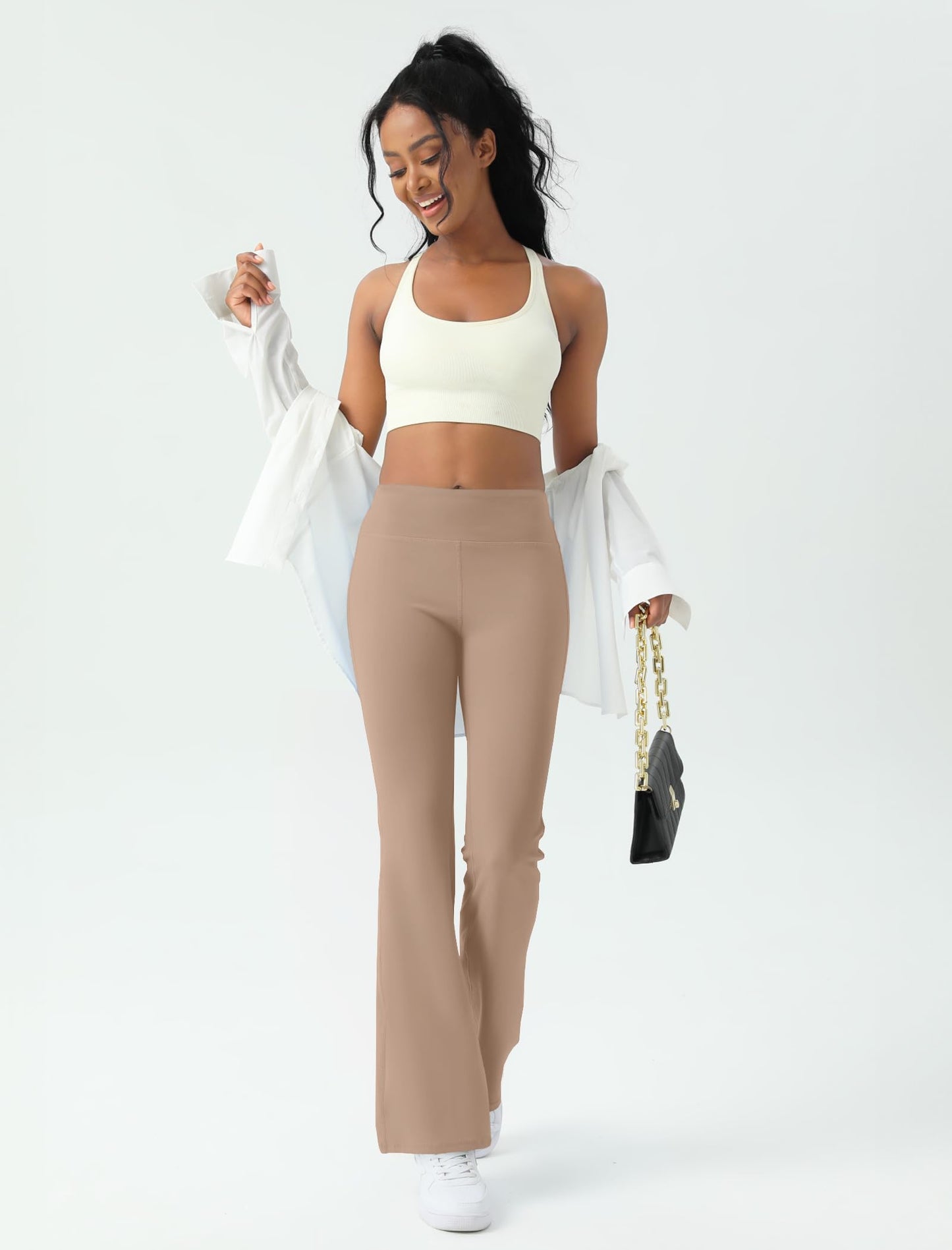 Women's Yoga Pants Bootcut Flare Leggings Flared Bell Bottom Leggings High-Waisted Workout Pants Tummy Control