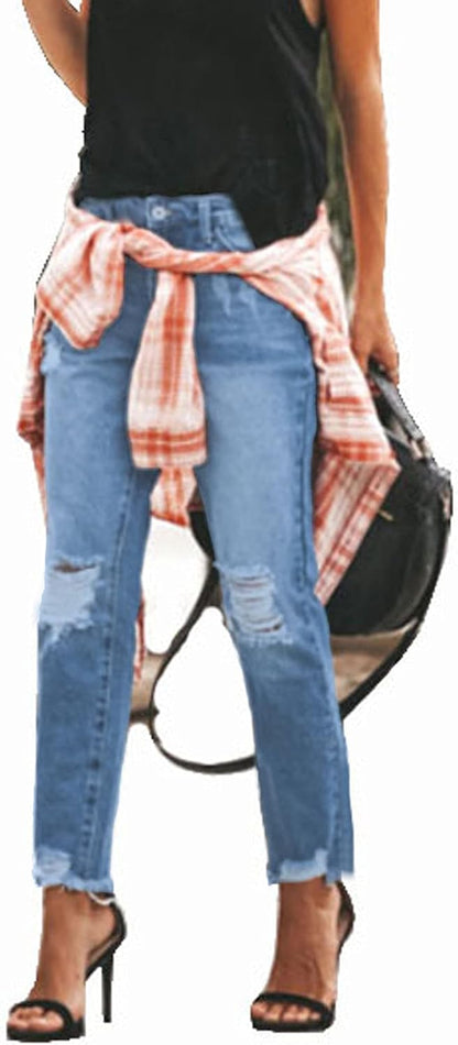 CHARTOU Women's Distressed Ripped Denim Jeans Cropped Capris Pants