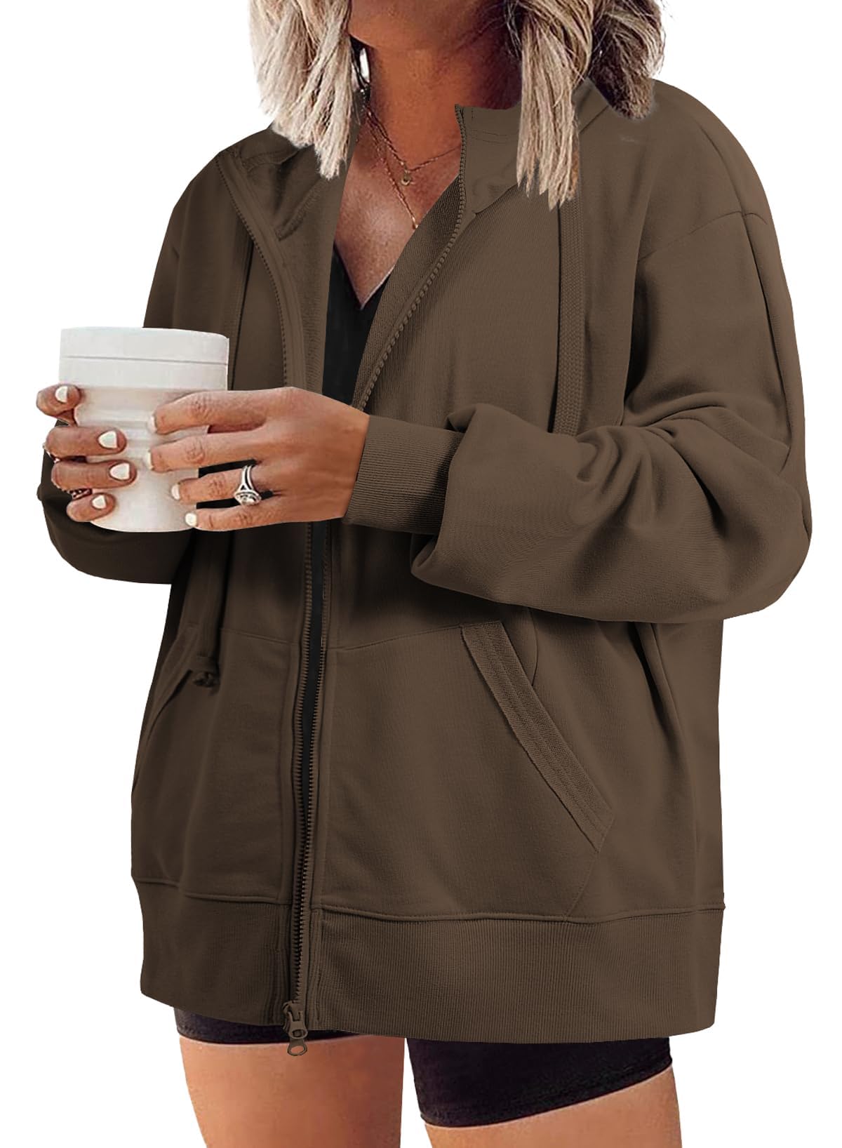 Eytino Women Plus Size Sweatshirts Long Sleeve Zip Up Oversized Casual Hoodies Jackets 2025 Fashion Fall Outfits(1X-5X)