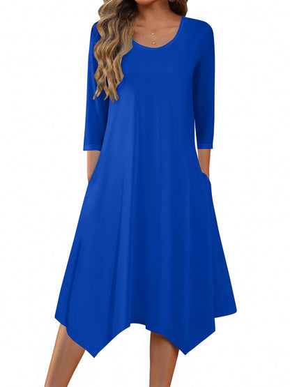 Zeagoo Midi Women 3/4 Sleeve Dress Casual Dresses with Pockets 2025 Fall A Line Dress Elegant Formal Modest Dresses