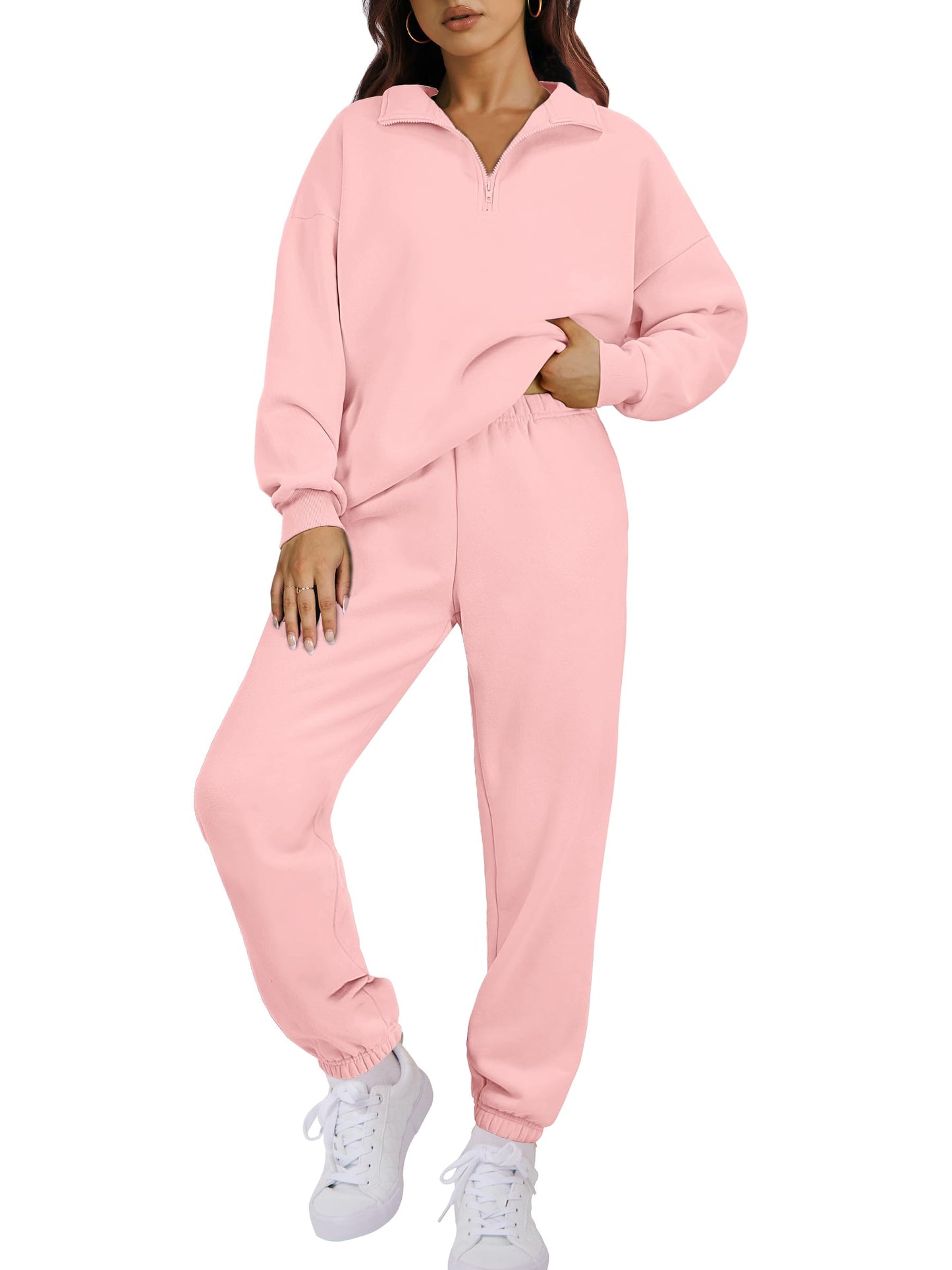 ANRABESS Women 2 Piece Outfits Sweatsuit Oversized Half Zip Sweatshirt Jogger Sweatpants Tracksuit Lounge Set 2025 Clothes