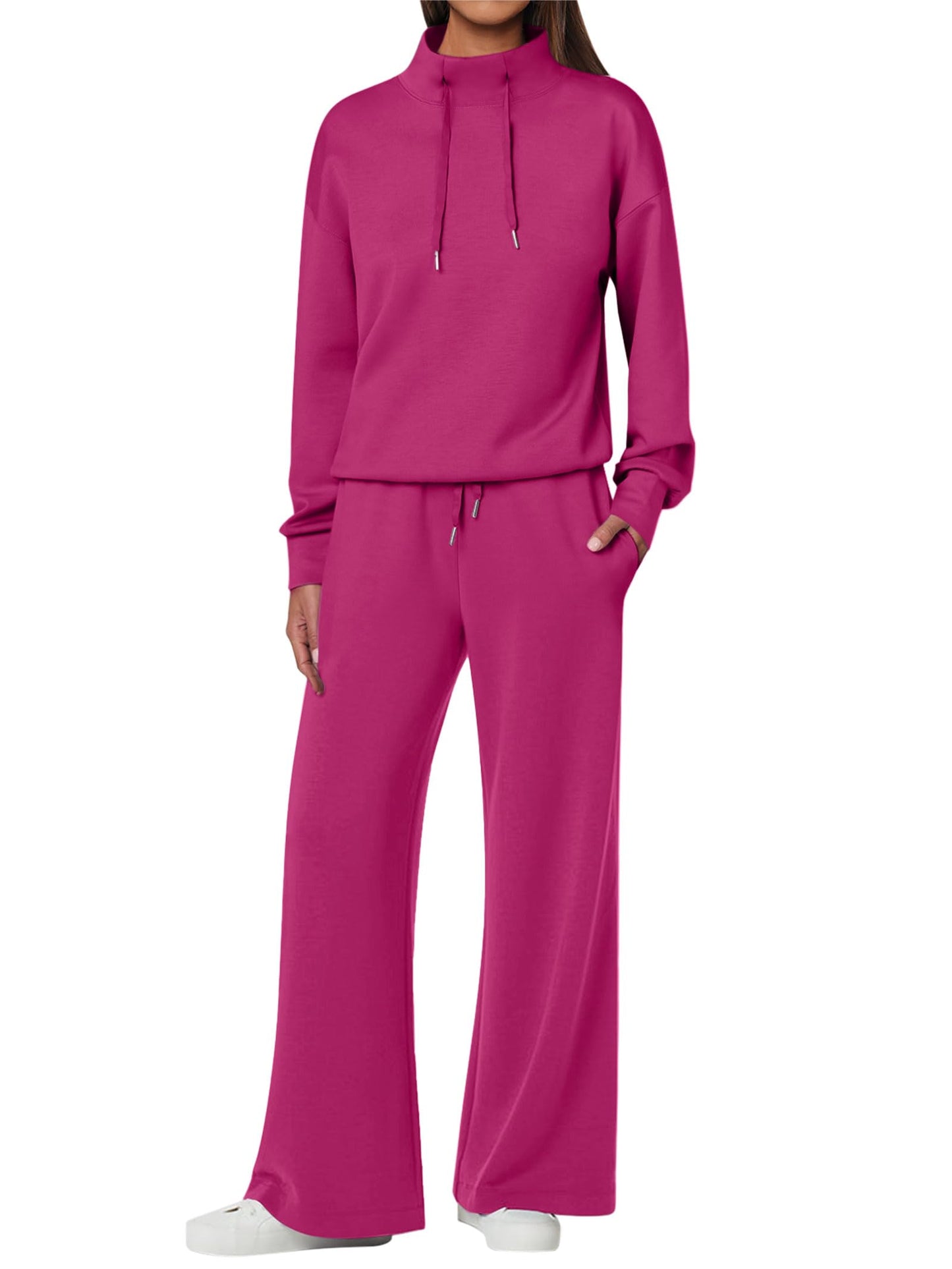 ANRABESS Womens 2 Piece Outfits Sweatsuit Set 2025 Fall Drawstring Sweatshirt Wide Leg Sweatpant Lounge Set Tracksuit