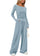 PRETTYGARDEN Women's 2 Piece Lounge Sets Asymmetrical Long Sleeve T Shirt Wide Leg Pants Casual Outfits Tracksuit
