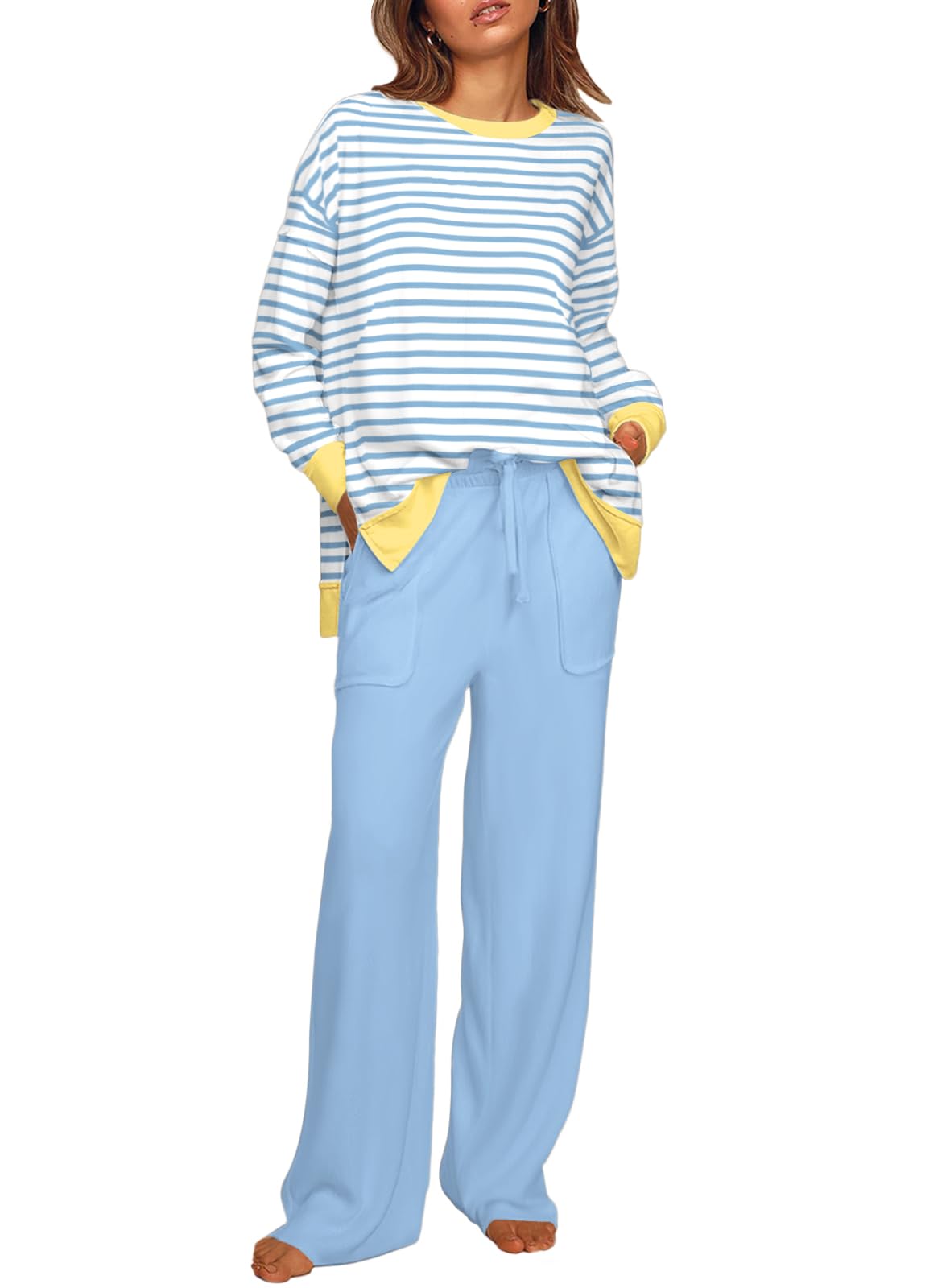 ETCYY NEW Lounge Sets for Women 2 Piece Outfits with Side Split Sweatshirt Tops and Wide Leg Sweatpants