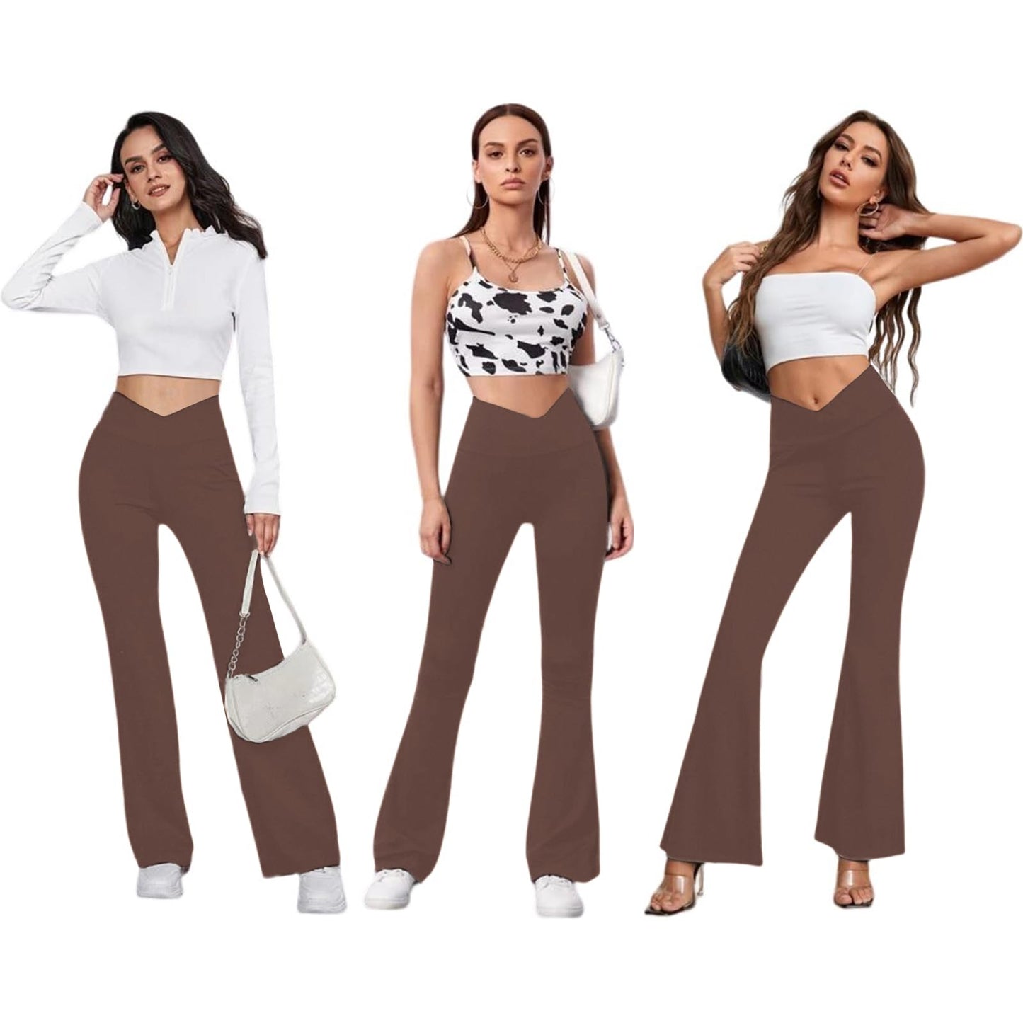 Women's Flare Leggings with Pockets-Crossover High Waisted Bootcut Yoga Pants-Tummy Control Bell Bottom Leggings