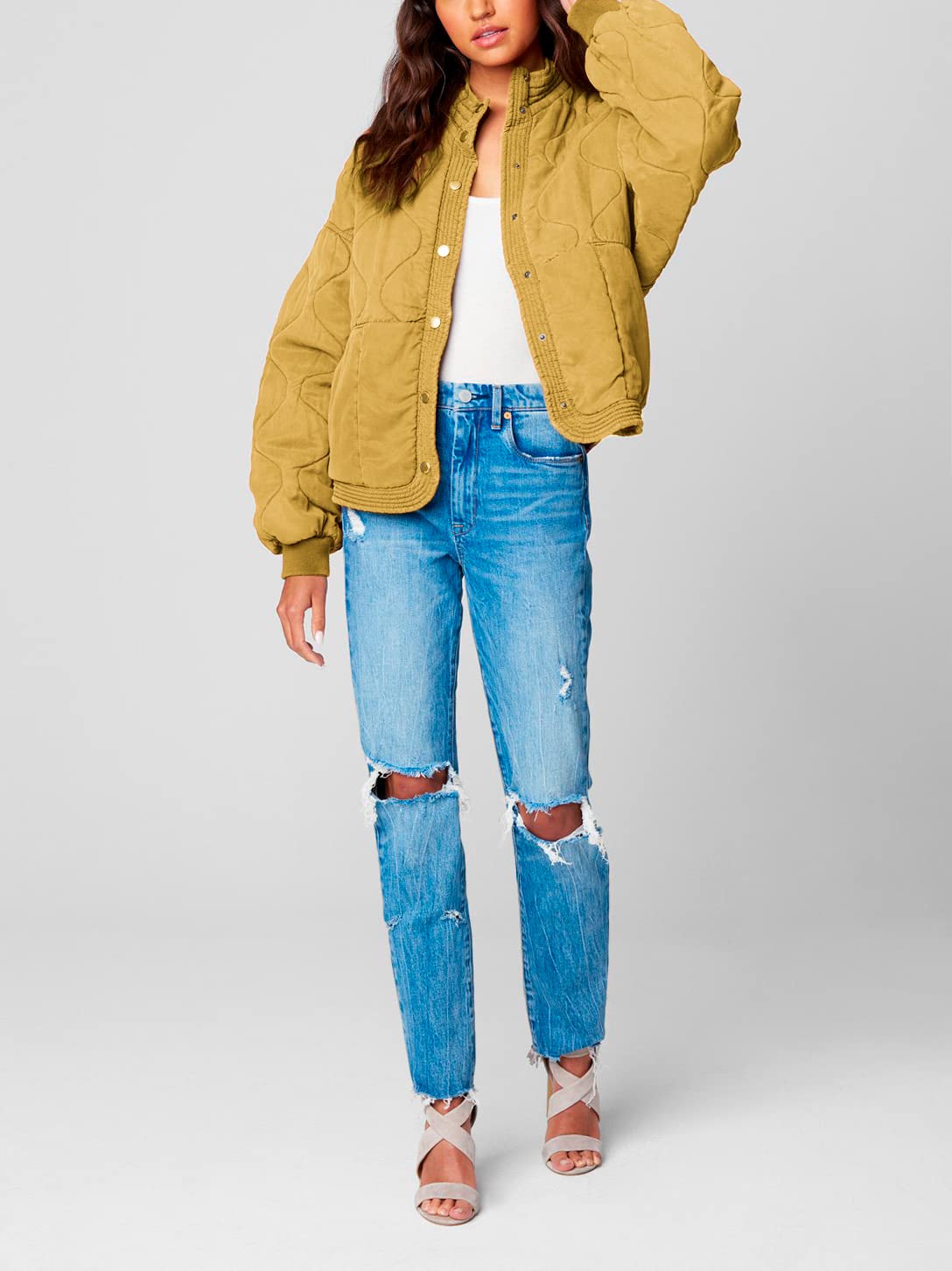 [BLANKNYC] Womens Luxury Clothing Tencel Drop Shoulder Quilted Jacket