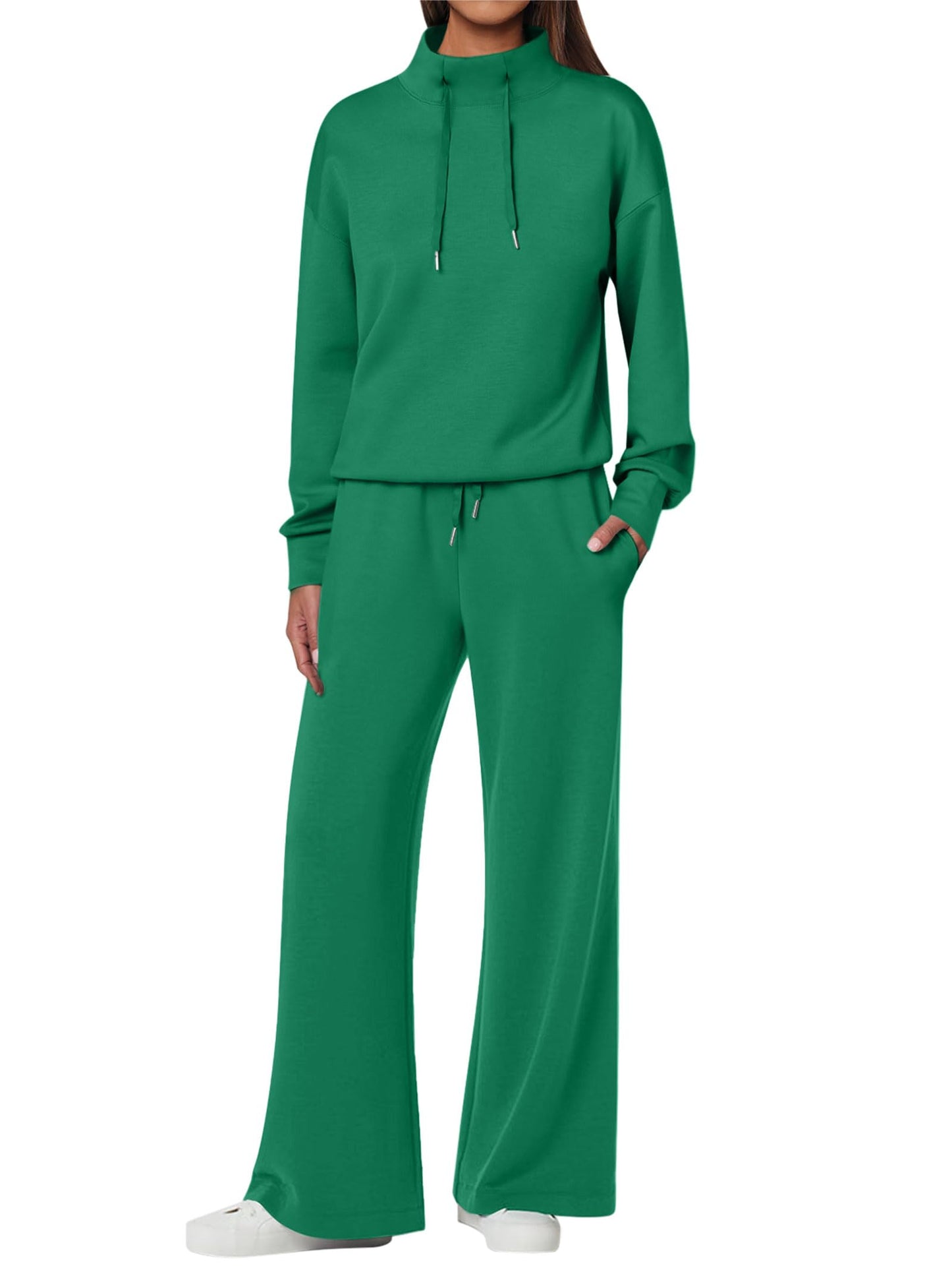 ANRABESS Womens 2 Piece Outfits Sweatsuit Set 2025 Fall Drawstring Sweatshirt Wide Leg Sweatpant Lounge Set Tracksuit
