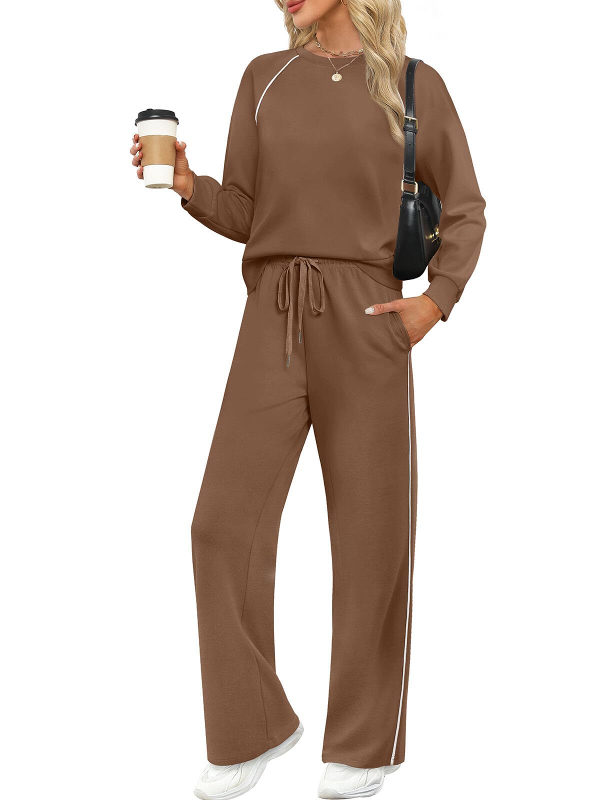 SAMPEEL Women 2 Piece Lounge Sets Sweatsuit Fall Outfits Matching Wide Leg pants Set Tracksuit Trendy Clothes
