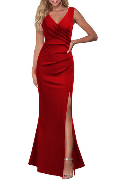 WOOSEA Women Sleeveless V Neck Split Evening Cocktail Long Dress