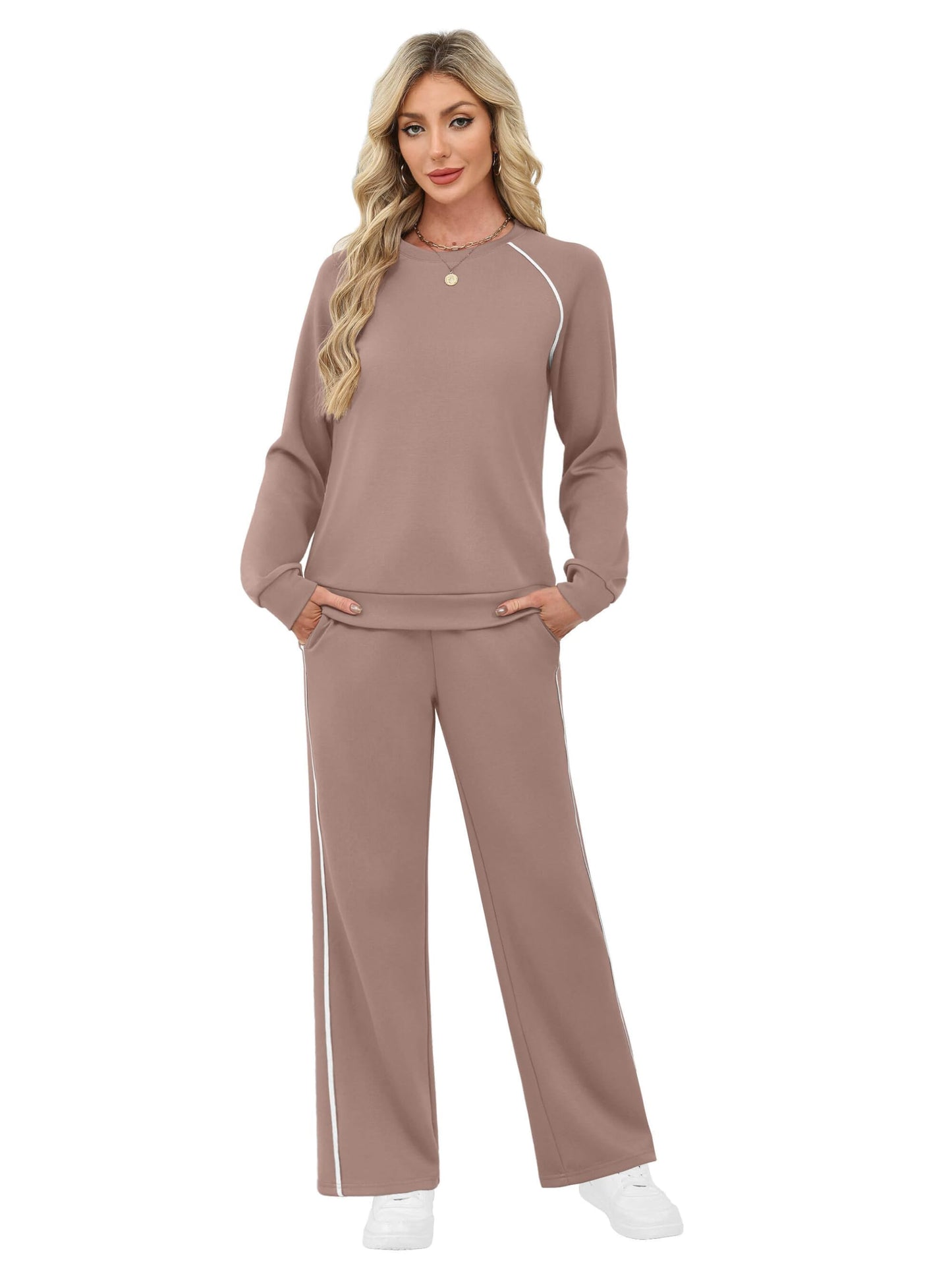 SAMPEEL Women 2 Piece Lounge Sets Sweatsuit Fall Outfits Matching Wide Leg pants Set Tracksuit Trendy Clothes