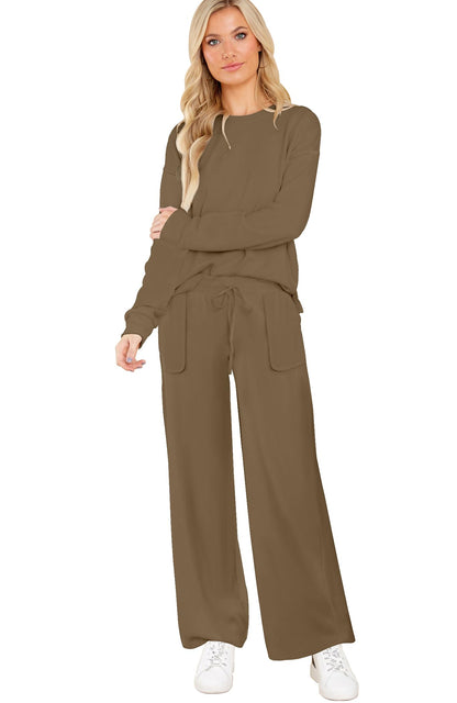 ETCYY NEW Lounge Sets for Women 2 Piece Outfits with Side Split Sweatshirt Tops and Wide Leg Sweatpants