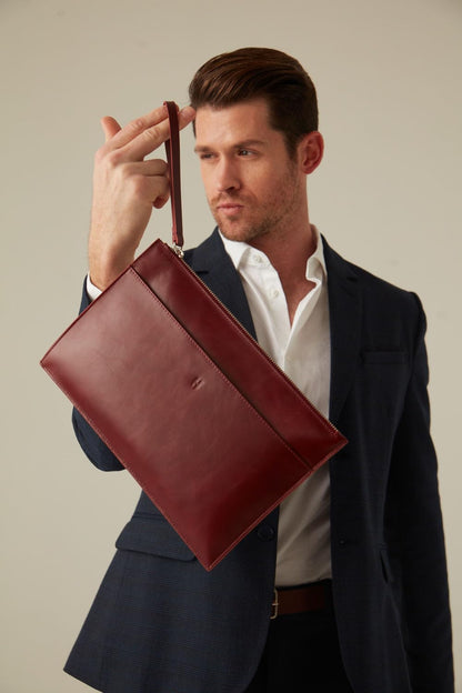 Wristlet for Women and Men, Full-Grain Leather Clutch with Zip Closure & RFID Blocking