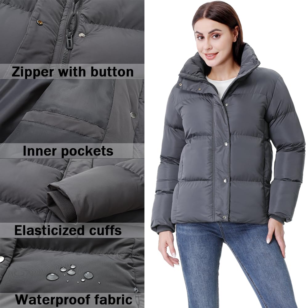 GIMECEN Women's Winter Coat Full-Zip Down Jacket Waterproof Puffer Coat Warm Parkas Long Sleeve Outerwear