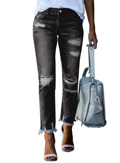 Sidefeel Women's Ripped Jeans Straight Leg Distressed Boyfriend Denim Pants