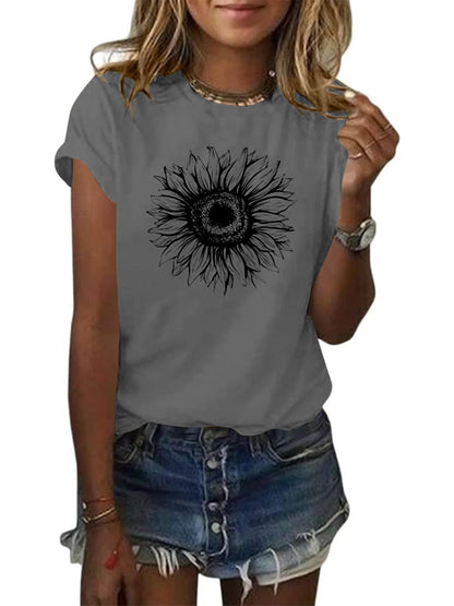 Cicy Bell Women's T Shirts Short Sleeve Tees Sunflower Graphic Loose Summer Tops