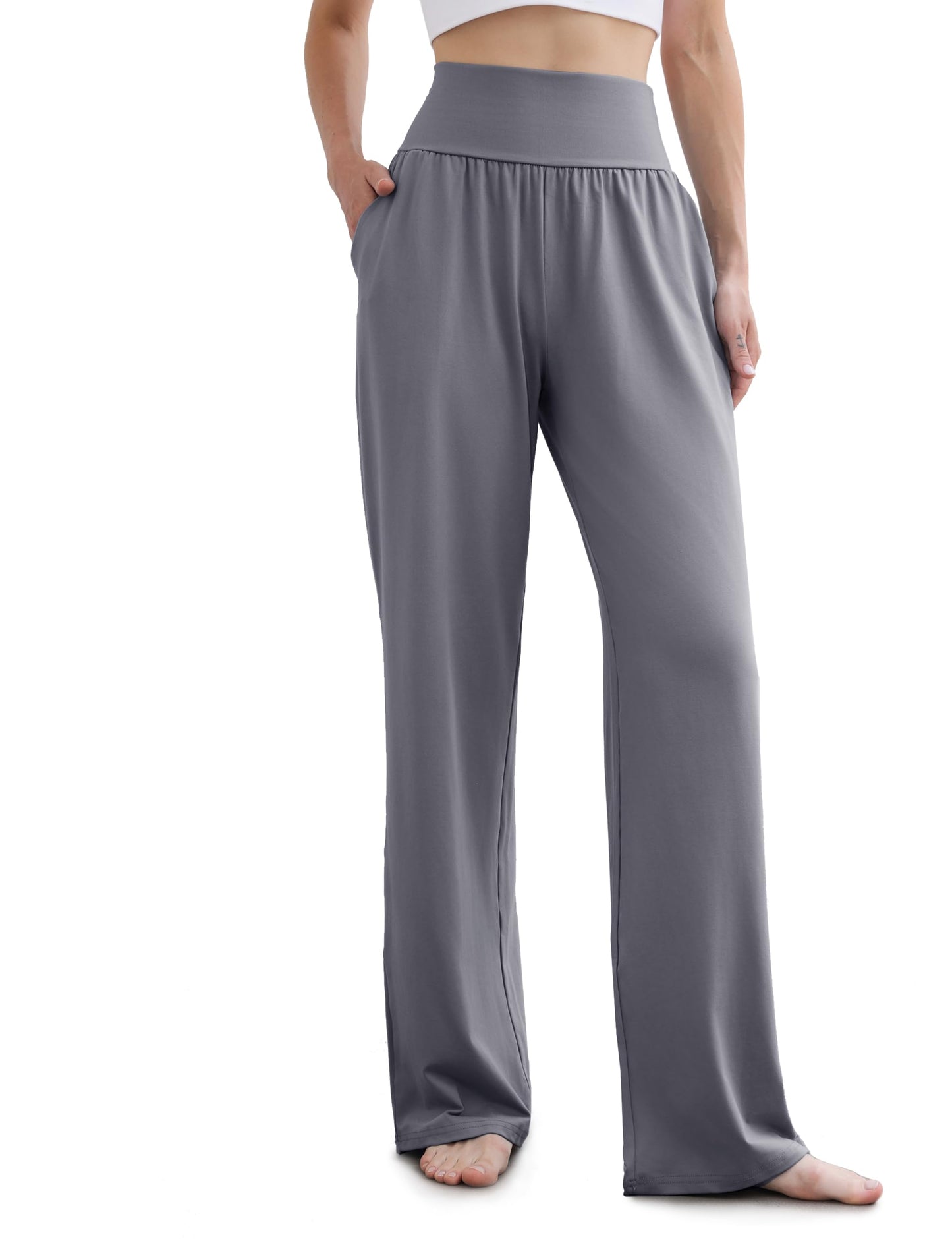 ESOFT Women's Wide Leg Yoga Pants High Waisted Lounge Loose Palazzo with Pockets Comfy Flowy Cozy Pajama Pants 28" 30" 32"