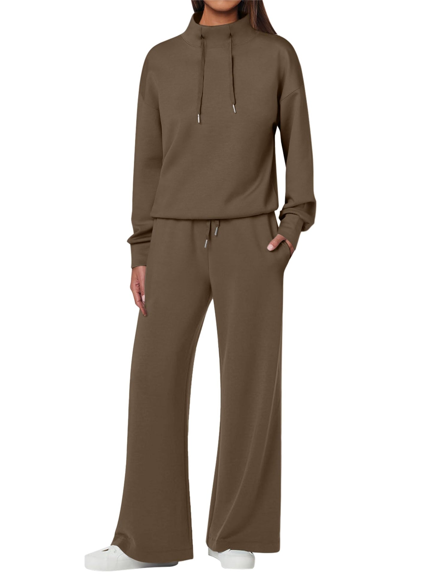 ANRABESS Womens 2 Piece Outfits Sweatsuit Set 2025 Fall Drawstring Sweatshirt Wide Leg Sweatpant Lounge Set Tracksuit