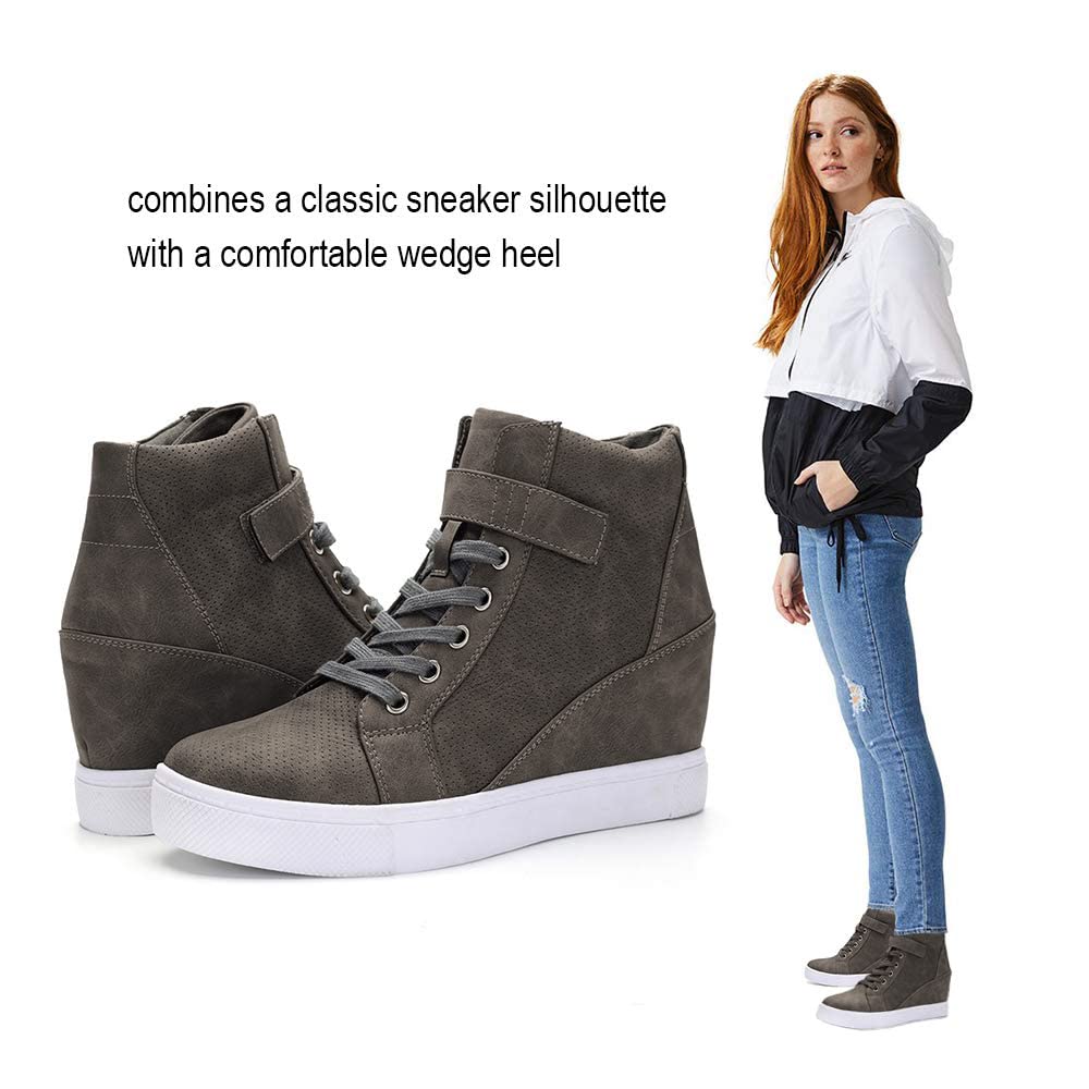 Athlefit Women's Lace Up Wedge Sneakers High Top Fashion Sneakers Ankle Booties