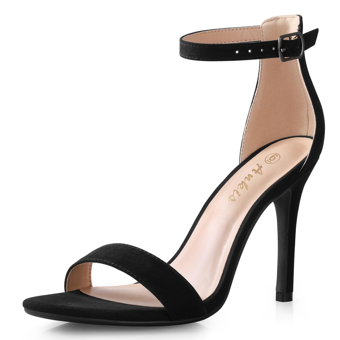 Ankis High Heels for Women 4 Inches, Black Nude Gold Stiletto Heels Open Toe Ankle Strap Heeled Sandals for Dressy Wedding Party