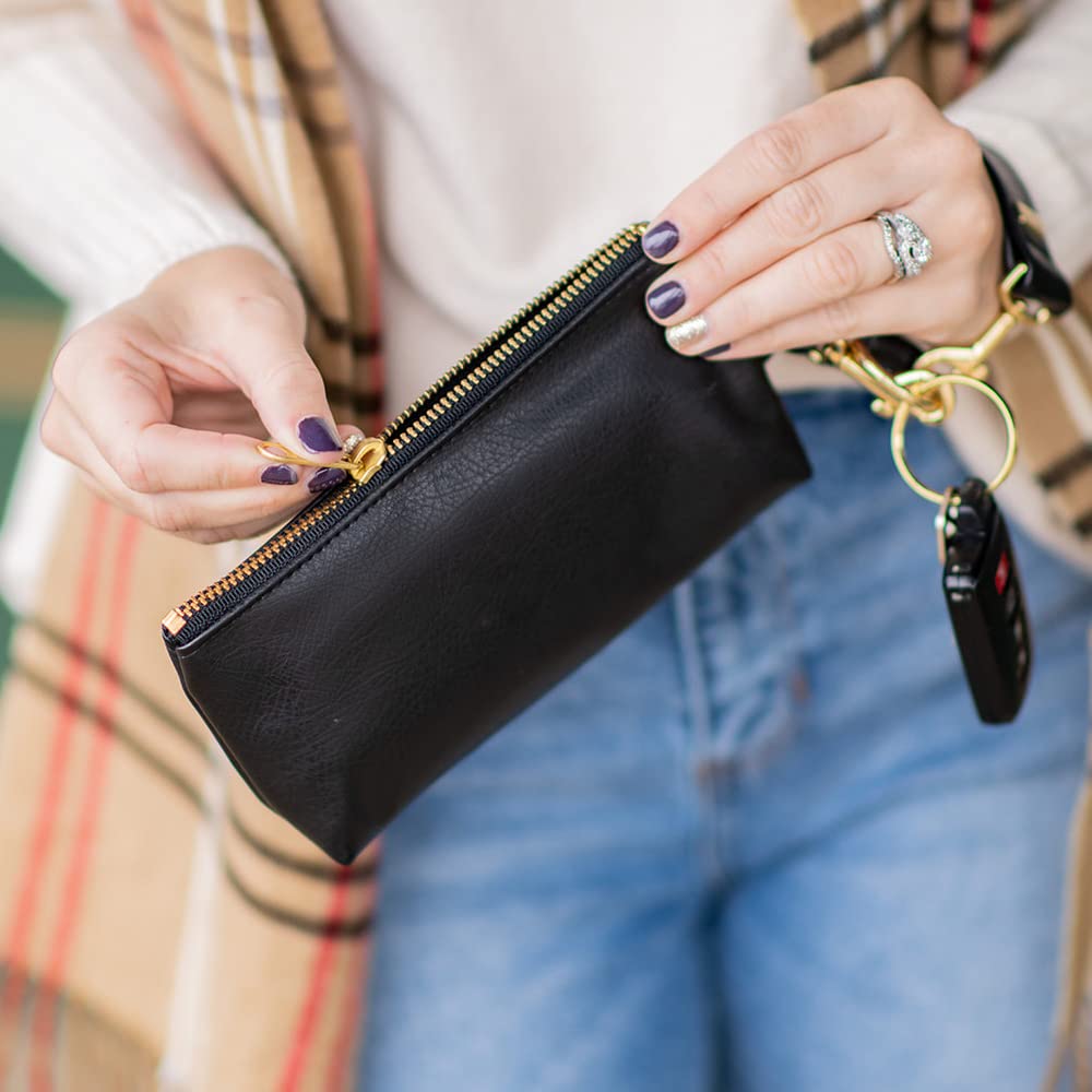 2-Piece Luxe Wristlet Set (IT Bag and a Key Ring Bracelet) Vegan Leather Classic Clutch Luxury Purse for Women