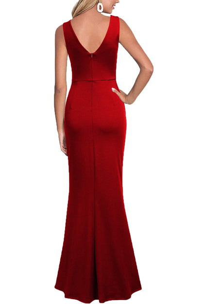 WOOSEA Women Sleeveless V Neck Split Evening Cocktail Long Dress