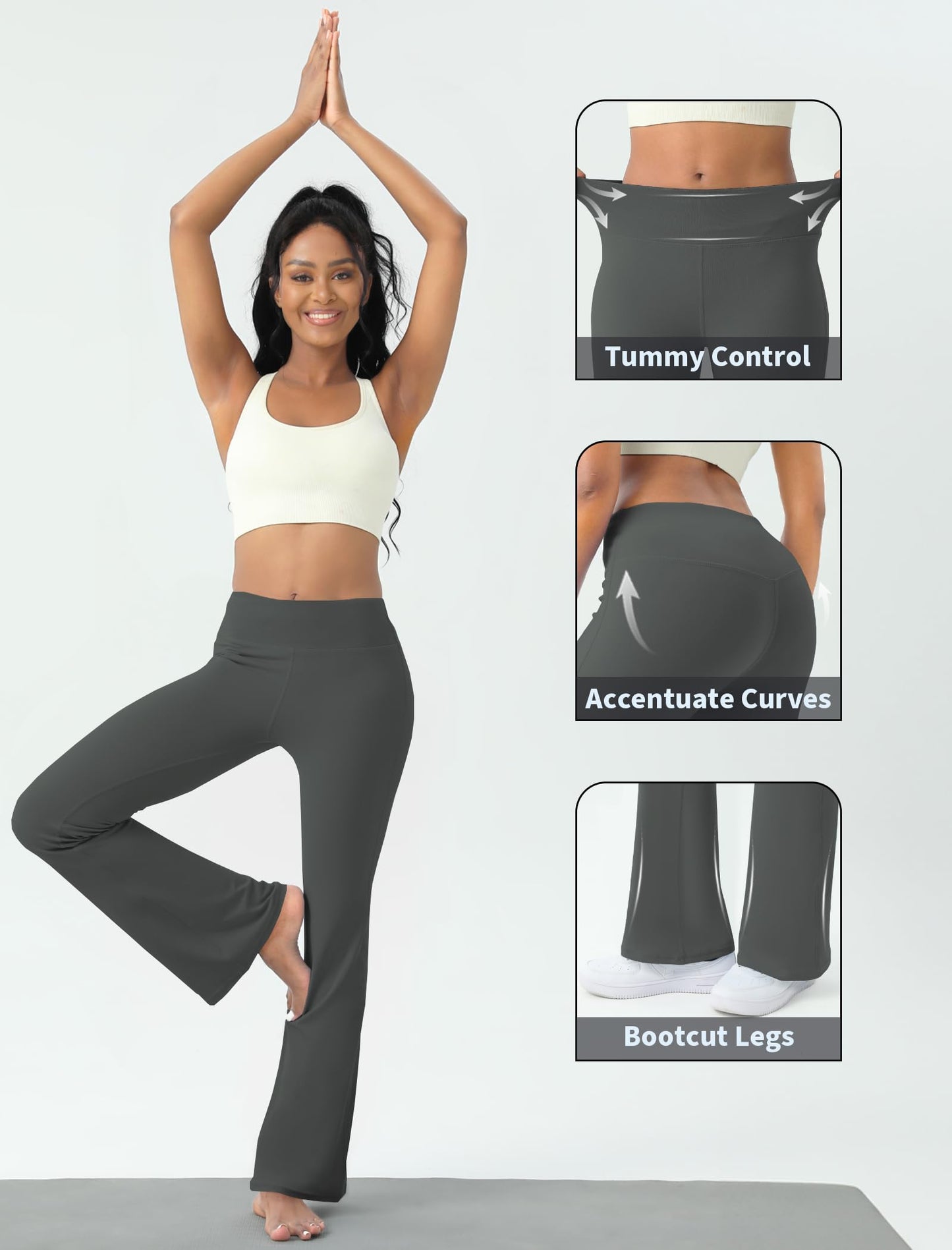 Women's Yoga Pants Bootcut Flare Leggings Flared Bell Bottom Leggings High-Waisted Workout Pants Tummy Control