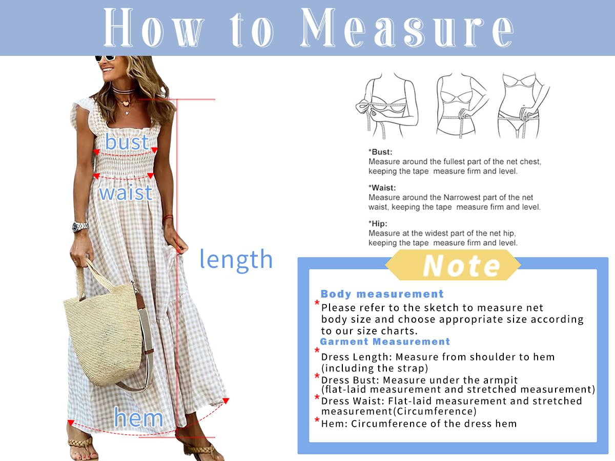 chouyatou Women's Retro Plaid Smocked Dress Spaghetti Strap Flounce Long Dress
