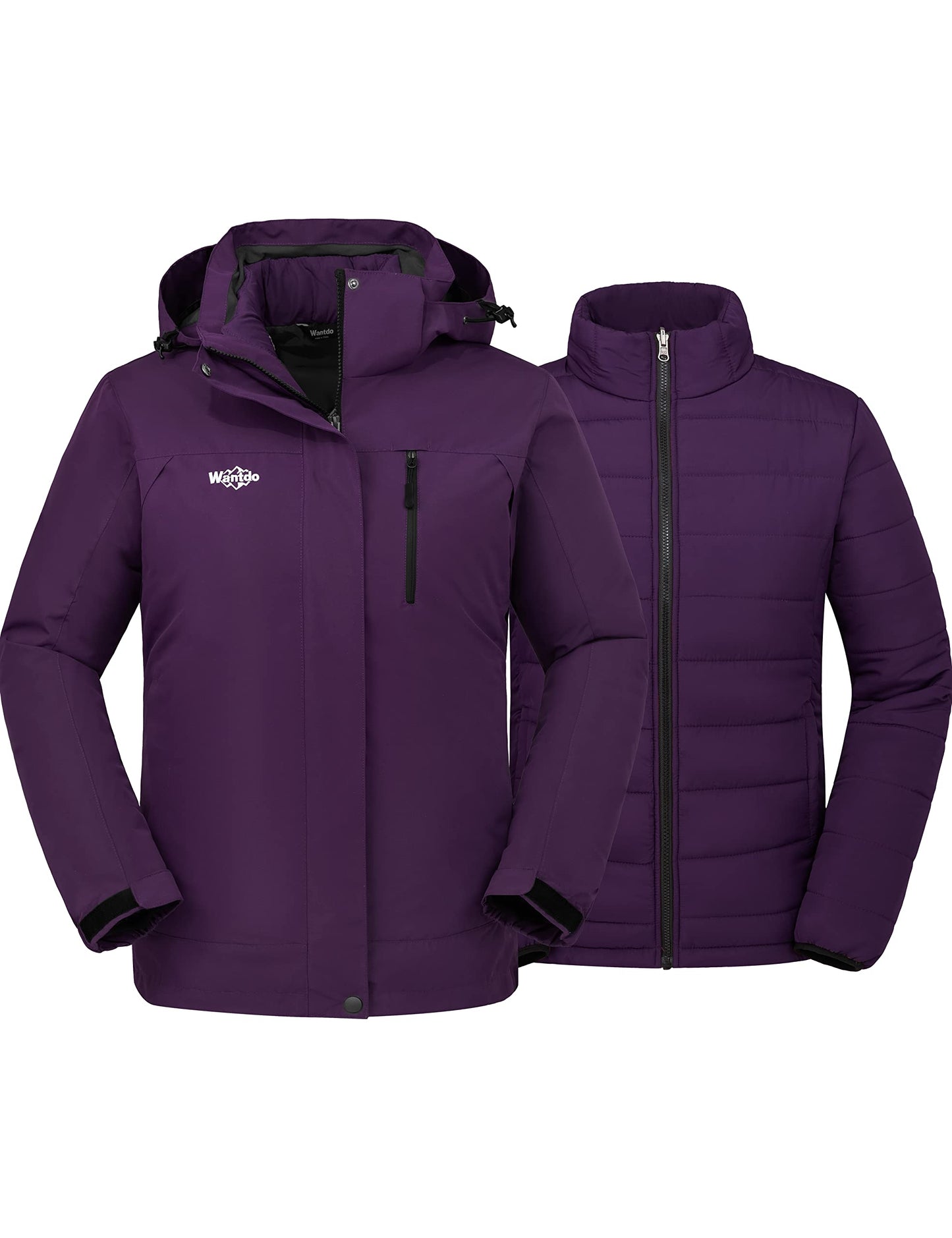 wantdo Women's 3 in 1 Waterproof Ski Jacket Windproof Winter Snow Coat Snowboarding Jackets Warm Raincoat