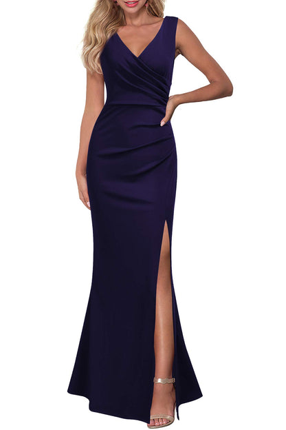 WOOSEA Women Sleeveless V Neck Split Evening Cocktail Long Dress