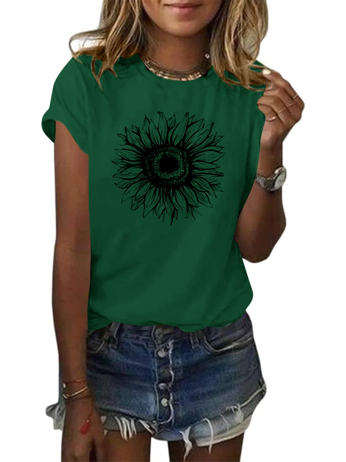 Cicy Bell Women's T Shirts Short Sleeve Tees Sunflower Graphic Loose Summer Tops