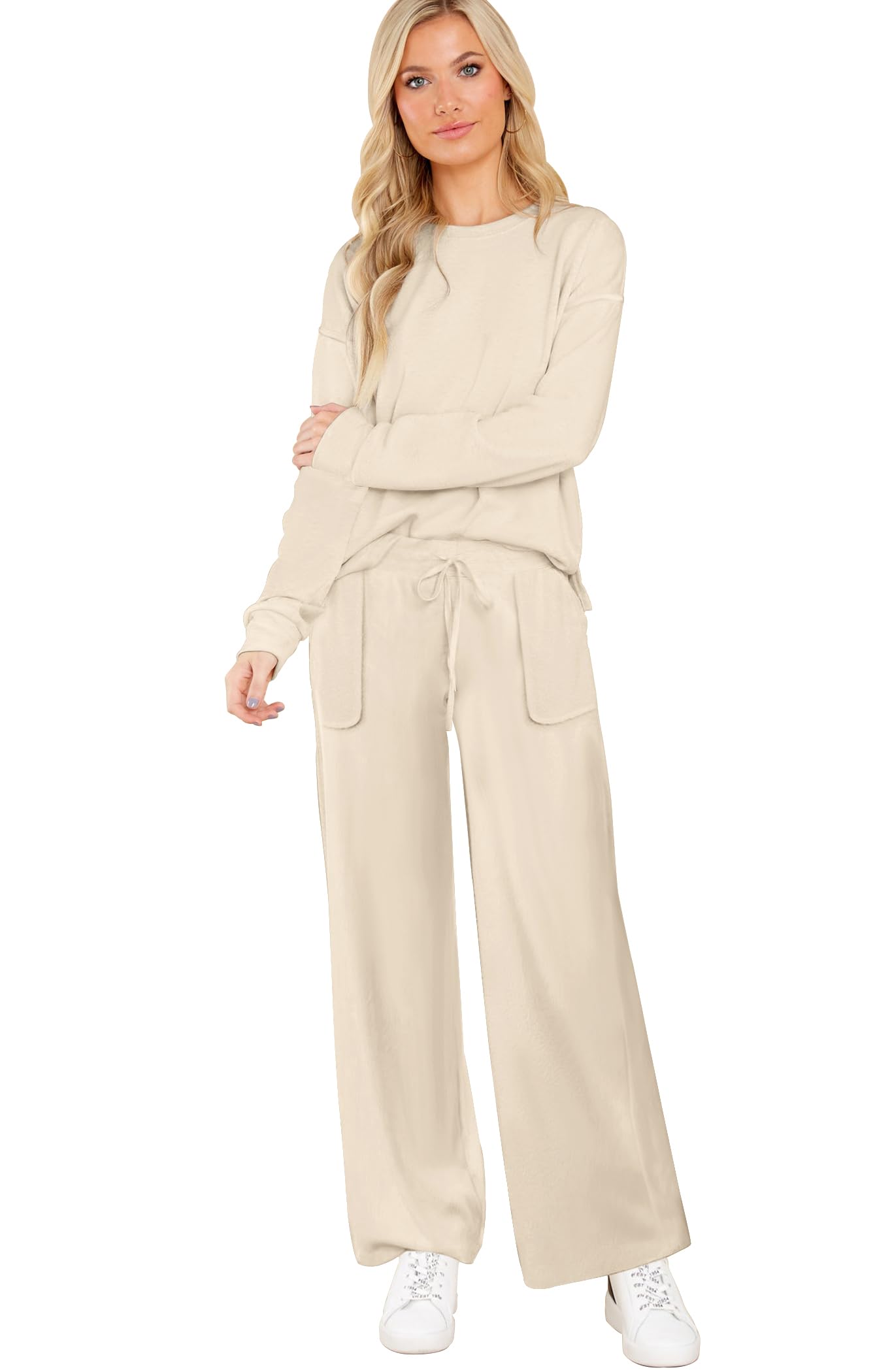 ETCYY NEW Lounge Sets for Women 2 Piece Outfits with Side Split Sweatshirt Tops and Wide Leg Sweatpants
