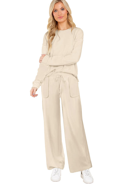 ETCYY NEW Lounge Sets for Women 2 Piece Outfits with Side Split Sweatshirt Tops and Wide Leg Sweatpants