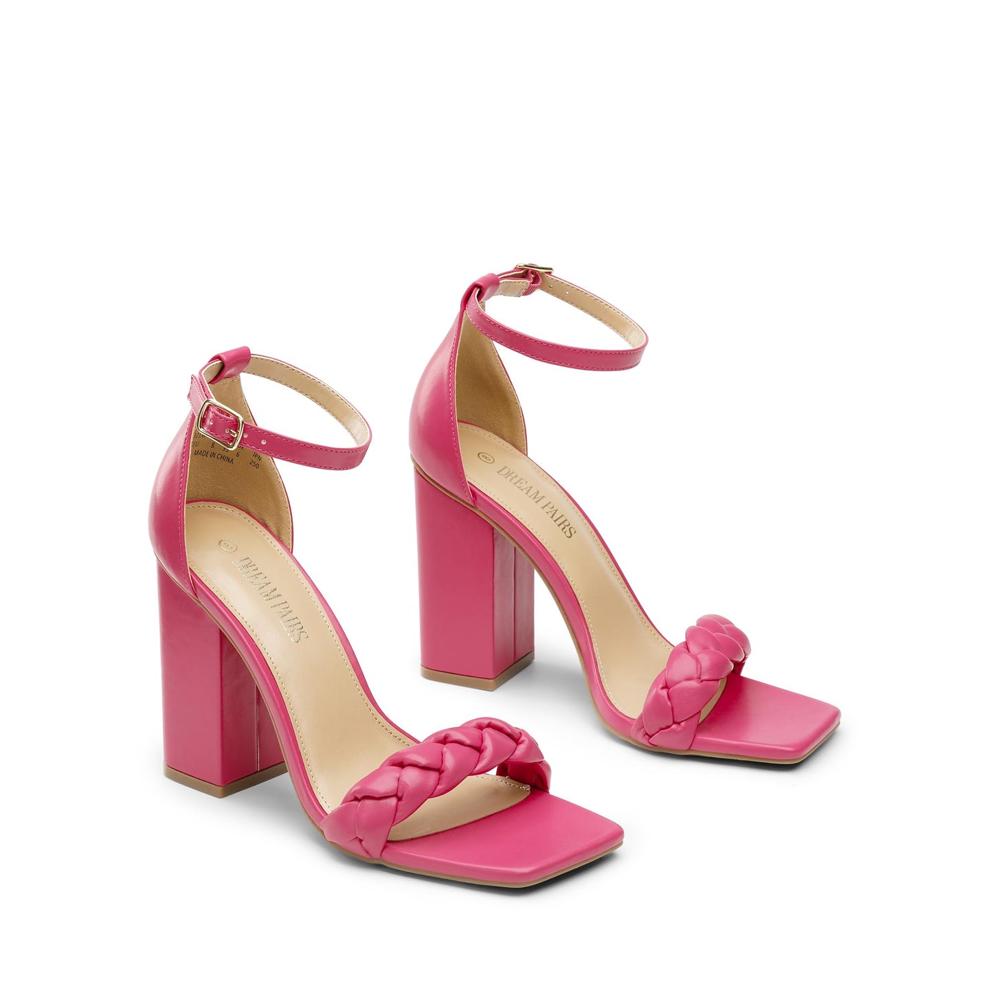 DREAM PAIRS Women's Heels for Women Braided Open Toe Ankle Strap High Block Chunky Heel Sandals Party Wedding Dress Pumps Shoes