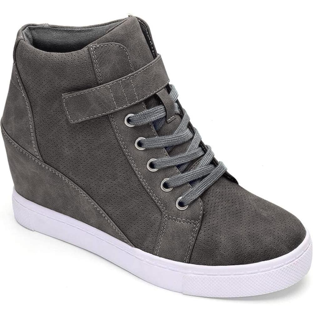 Athlefit Women's Lace Up Wedge Sneakers High Top Fashion Sneakers Ankle Booties